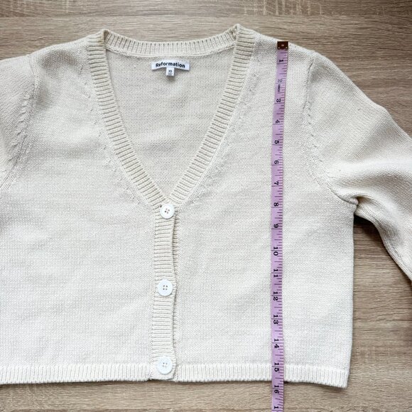 Reformation Cropped Cotton Cardigan Sweater Cream XS - Picture 7 of 14